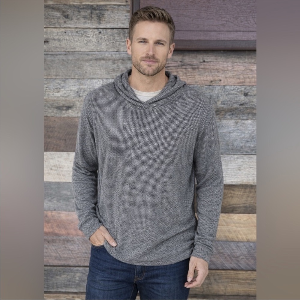 Modern Culture Hooded Pullover Top - Medium -Gray Textured Knit